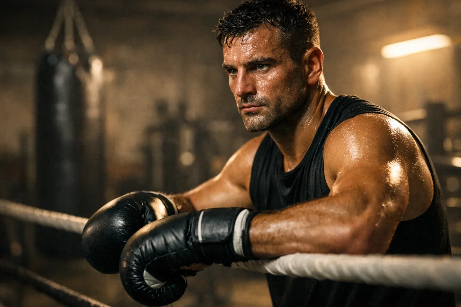 Boxer analysiert Gegner während des Trainings im Boxring