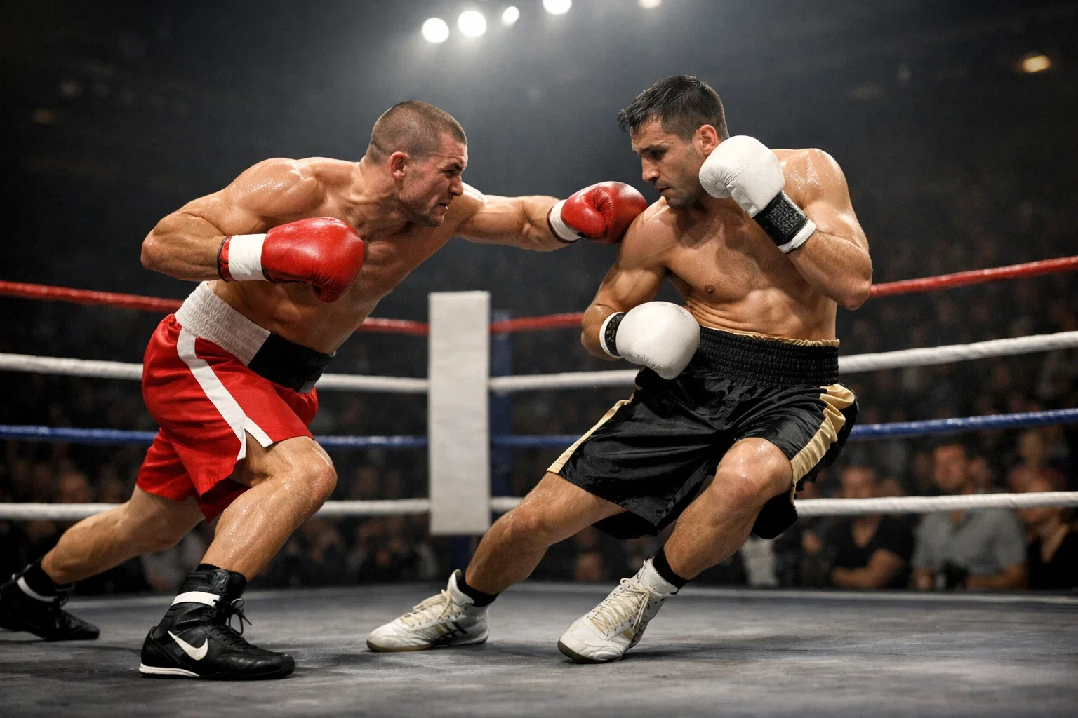 Zwei Boxer mit unterschiedlichen Kampfstilen im Ring