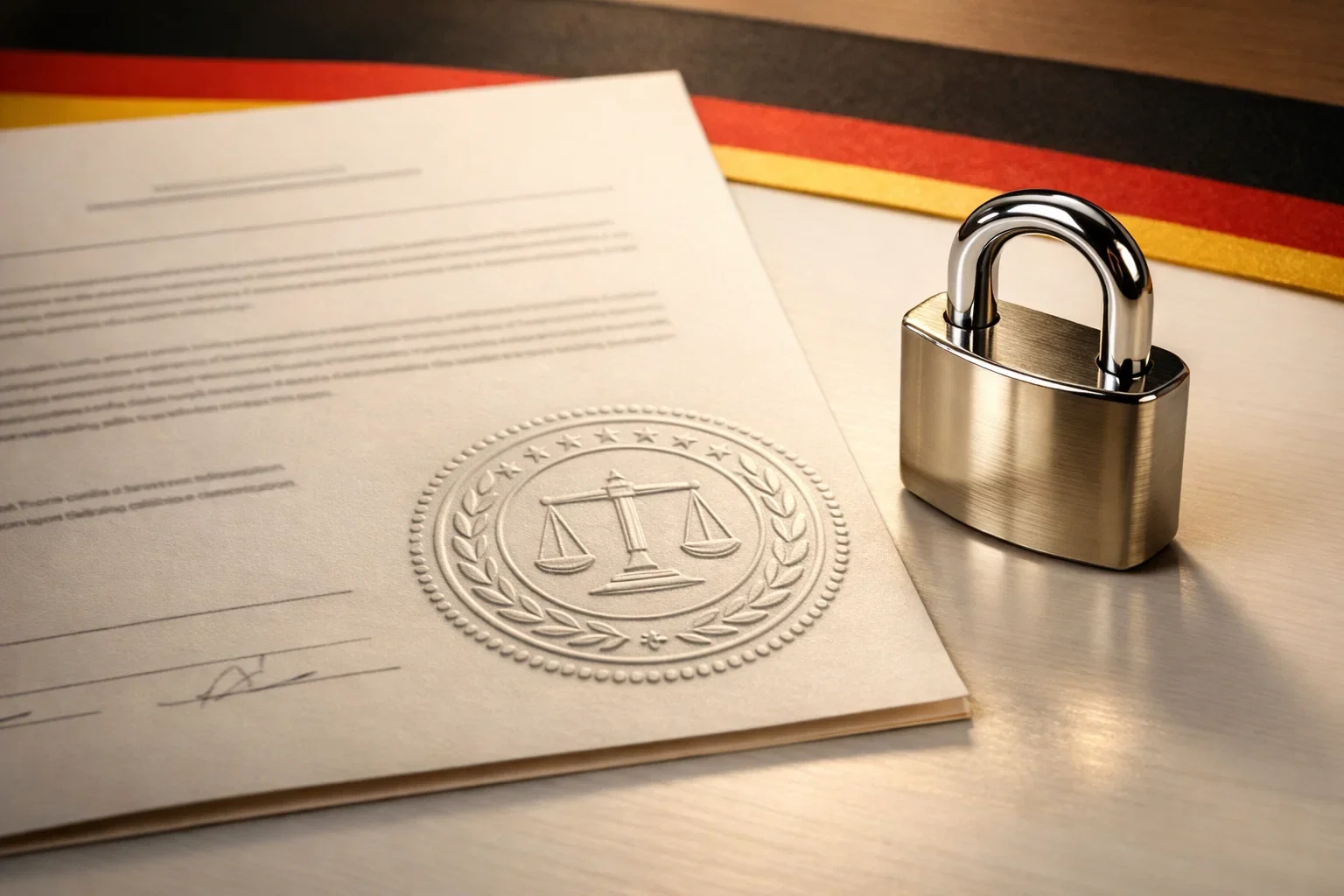 Deutsches Lizenzsiegel mit Schloss als Symbol f&uuml;r Sicherheit