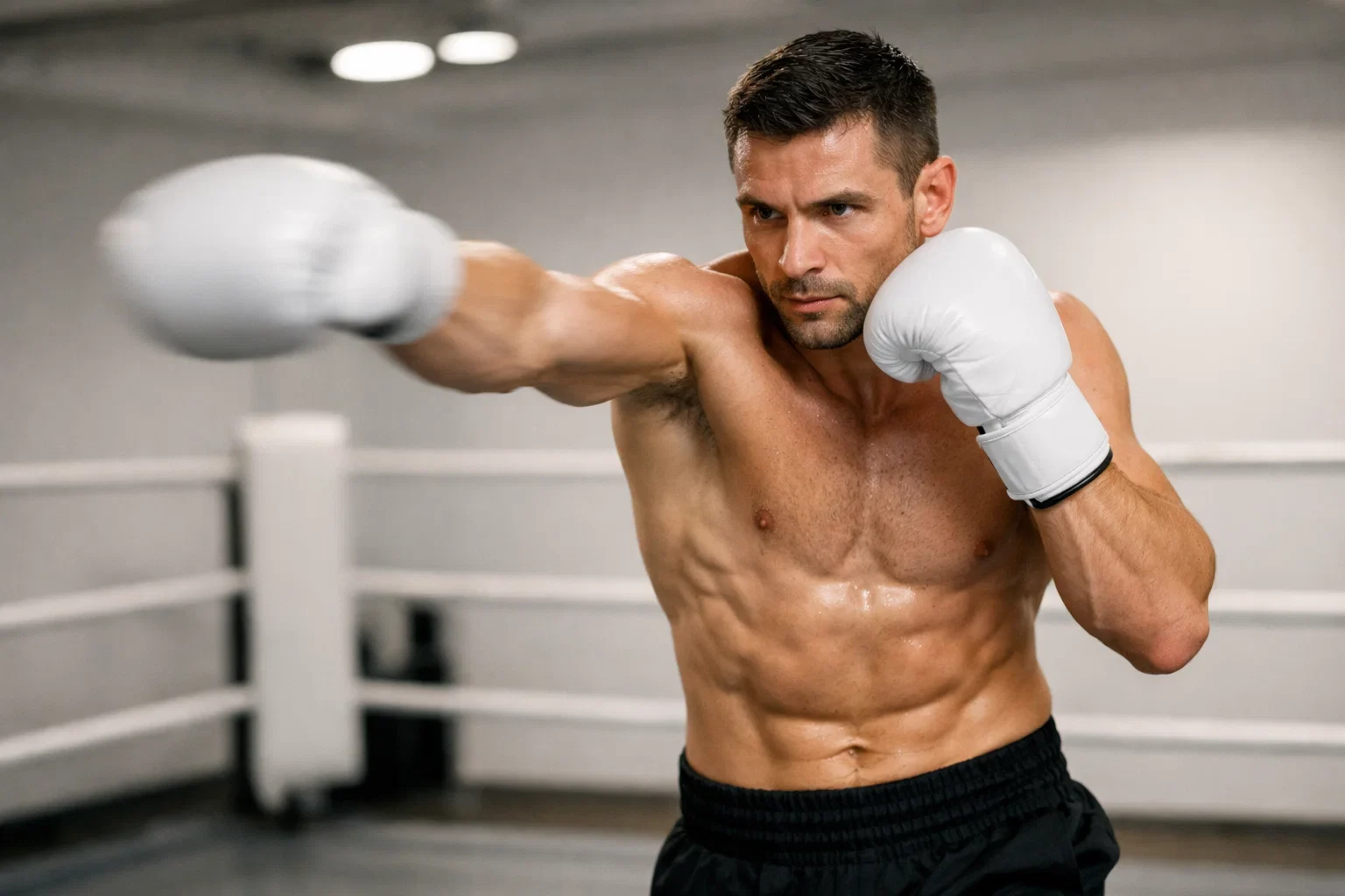 Technisch versierter Mittelgewichtsboxer zeigt schnelle Kombination